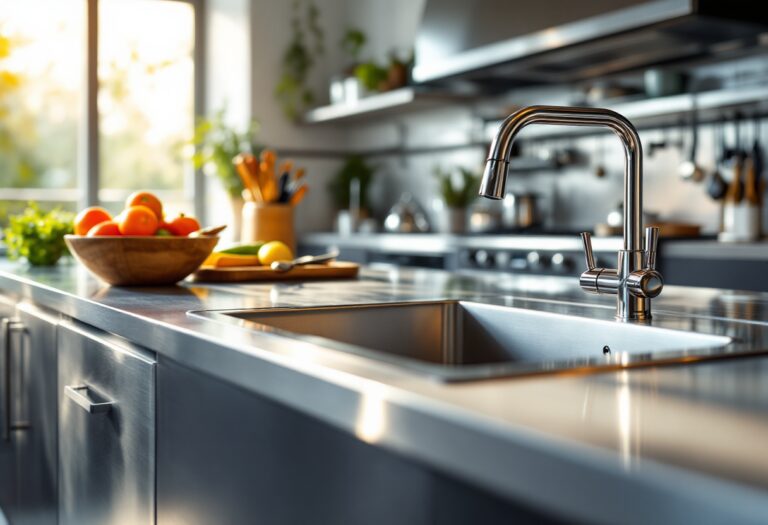 Cucina con acciaio inox lucido e pulito