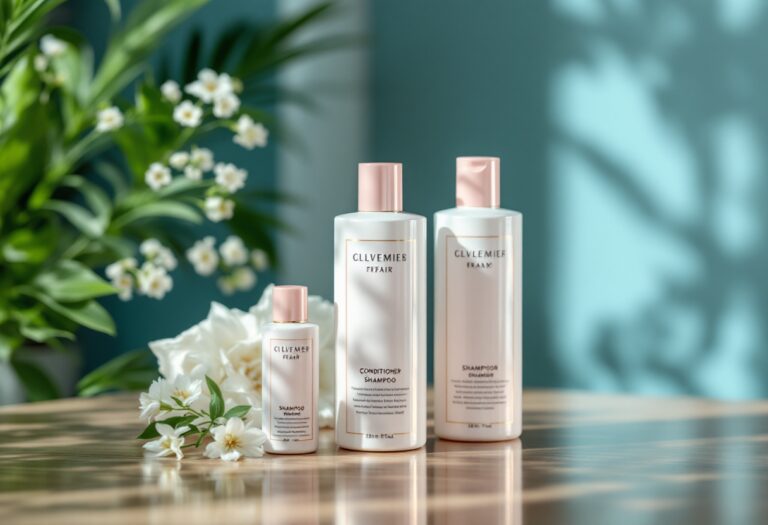 Bottiglie di balsamo e conditioner per capelli sani