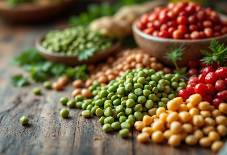Varietà di legumi freschi e colorati su un tavolo