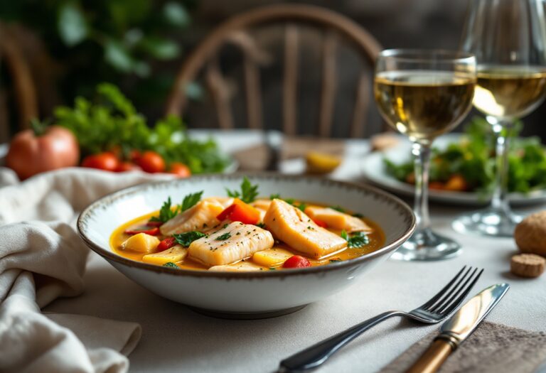 Piatto di cacciucco con pesce fresco e pomodoro