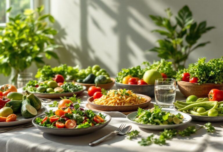 Immagine di piatti sani e sostenibili con ingredienti freschi