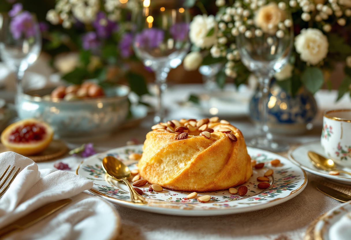 Colomba pasquale decorata con mandorle e zucchero