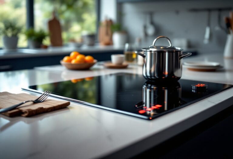 Piano cottura a induzione moderno in una cucina elegante