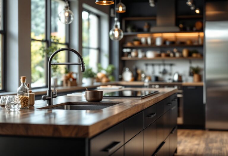 Cucina moderna con elementi industriali e design elegante