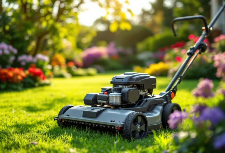 Decespugliatore in uso nel giardino