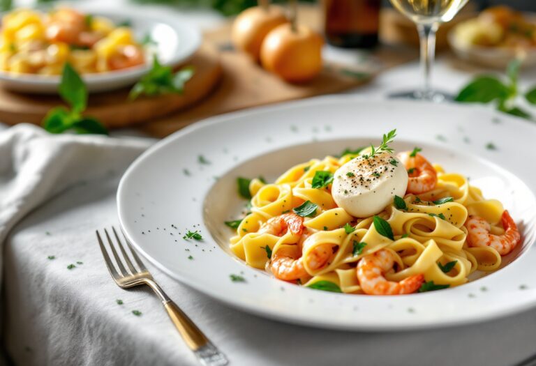 Piatto di garganelli con sugo tradizionale e ingredienti freschi