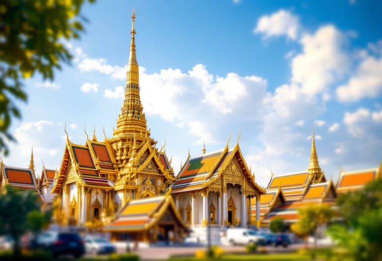 Vista del Grand Palace di Bangkok con dettagli architettonici