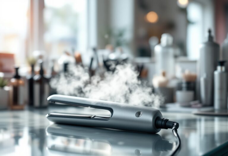 Piastra per capelli a vapore in uso su capelli lisci