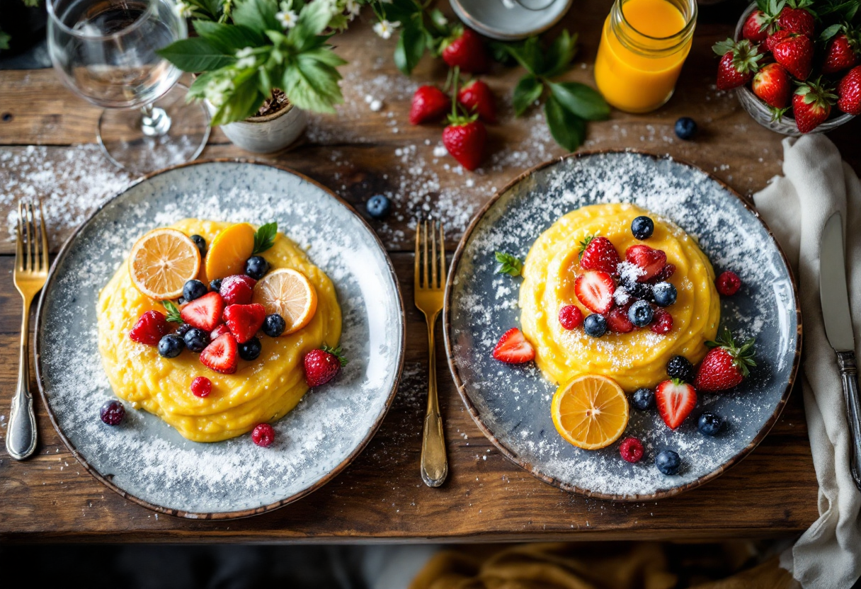 Polenta servita con ingredienti freschi e colorati