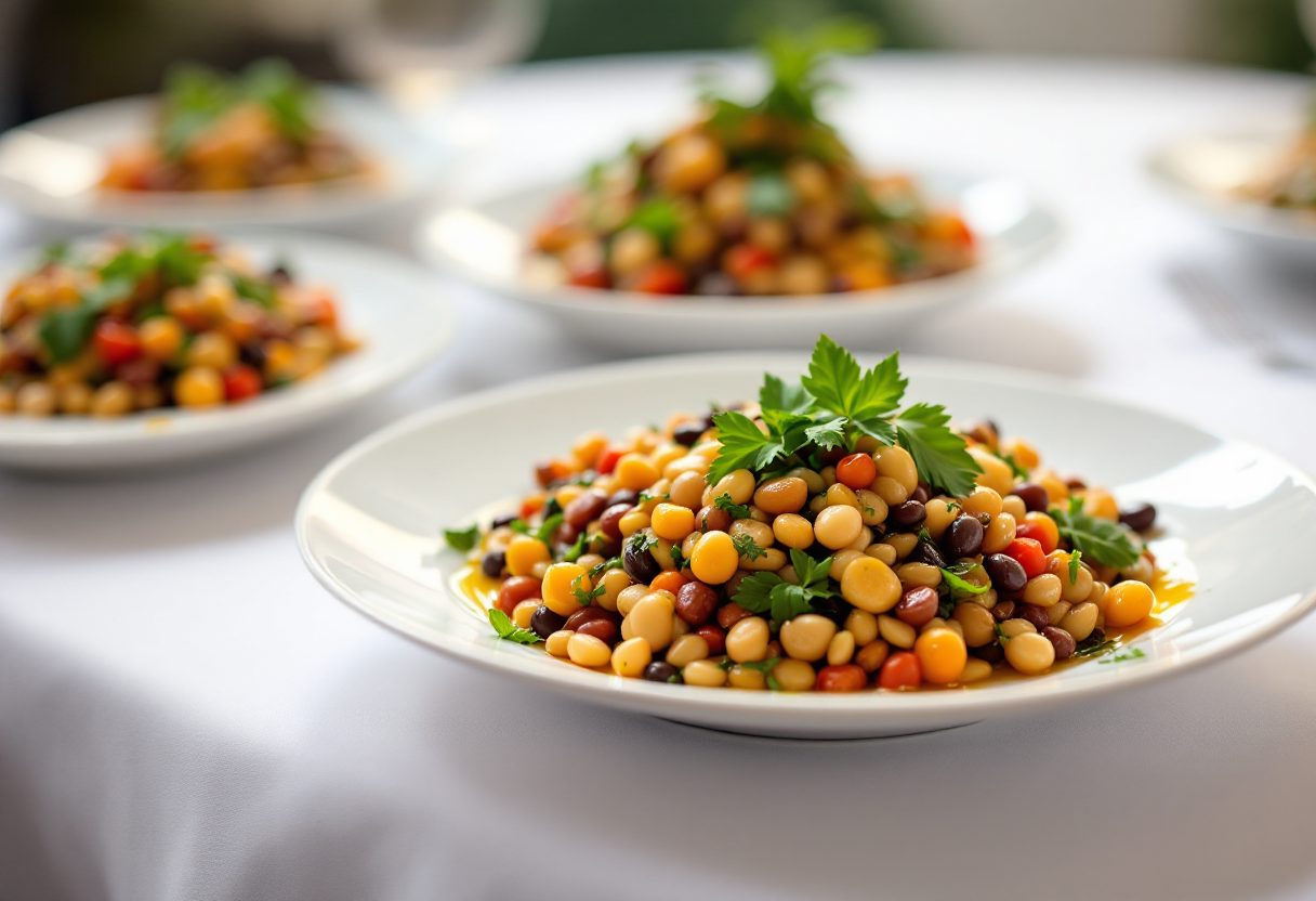 Piatto gourmet a base di legumi freschi e colorati
