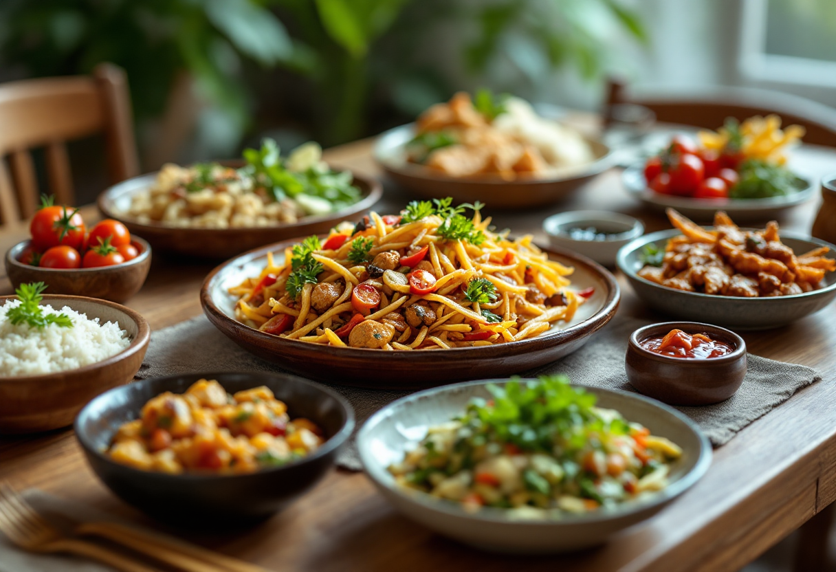 Un assortimento di piatti tipici da diverse cucine del mondo