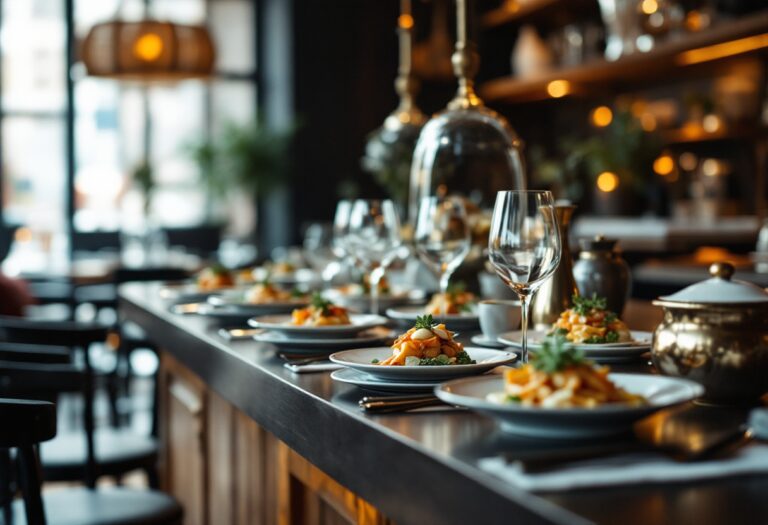 Un ristorante moderno con televisori che mostrano eventi