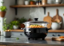 Vaporiera per alimenti in uso con verdure fresche