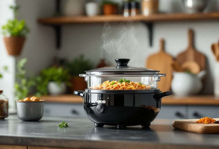 Vaporiera per alimenti in uso con verdure fresche