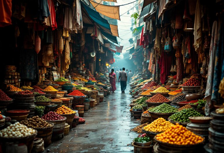 Famiglia in India esplora un mercato locale con bambini