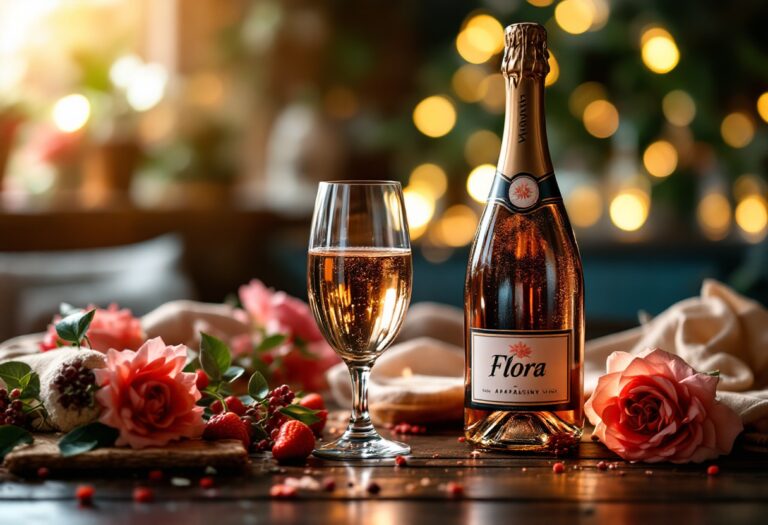 Vino frizzante Flora in un calice, simbolo di successo