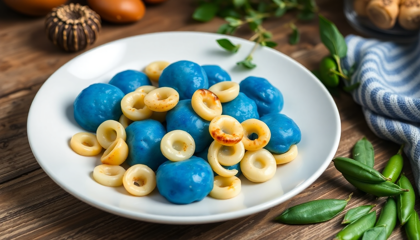 gnocchi blu di patate con calamaretti e fave 1747434115